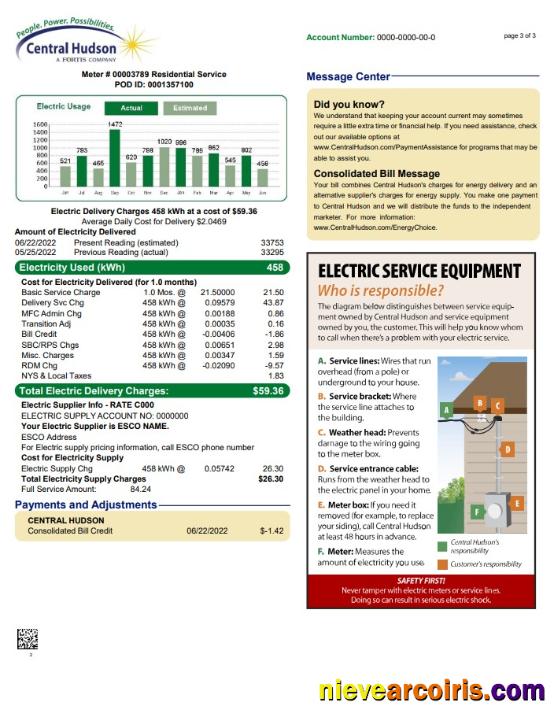 USA New York Central Hudson A fortis company utility bill, 3 pages 3